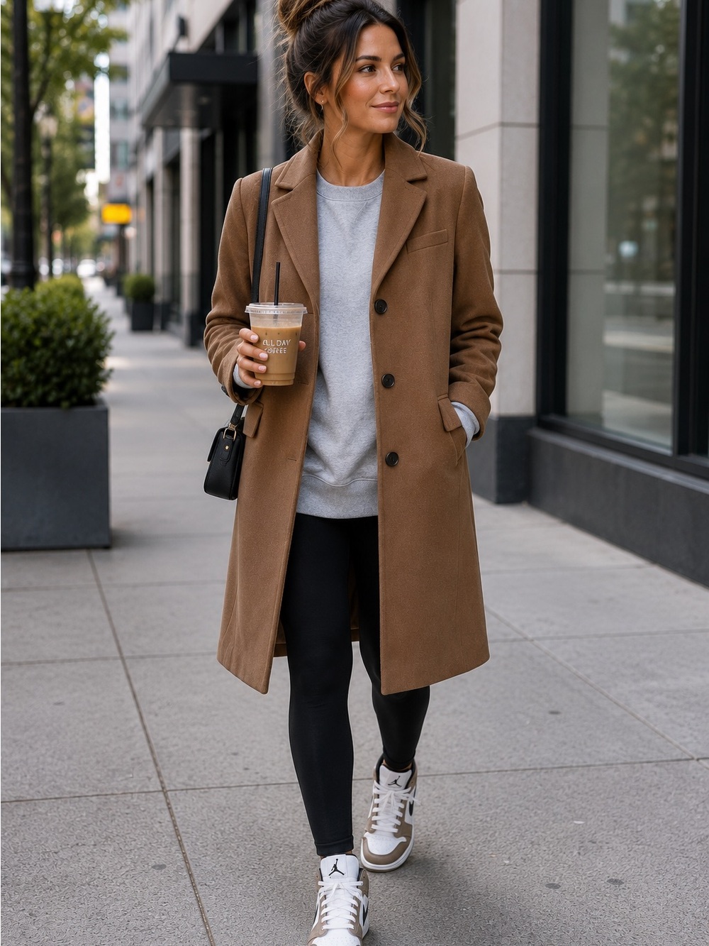 Michael Kors Camel Wool Blend Peacoat Long Coat Women’s Classic Button Front